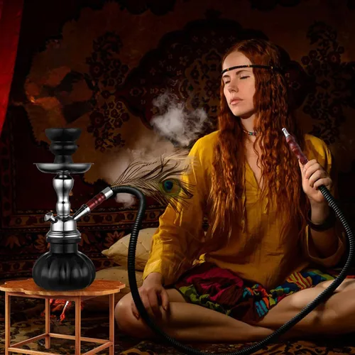 Vista 7 de Juego completo de cachimba de 11 pulgadas con mini jarrón de cristal de cachimba de calabaza, cuenco de cerámica, manguera de mango de madera, pinza