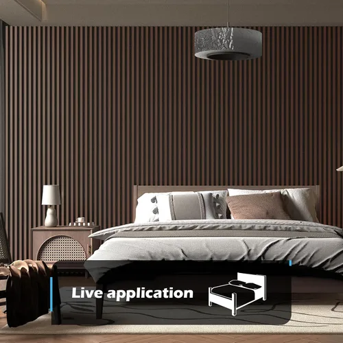 Vista 2 de Art3d Paquete de 2 paneles acústicos de listones de madera de 104" x 15.75" para pared y techo, paneles modernos estriados de absorción de sonido