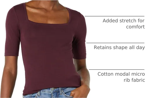 Vista 60 de Amazon Essentials - Camiseta de manga corta y cuello cuadrado para mujer
