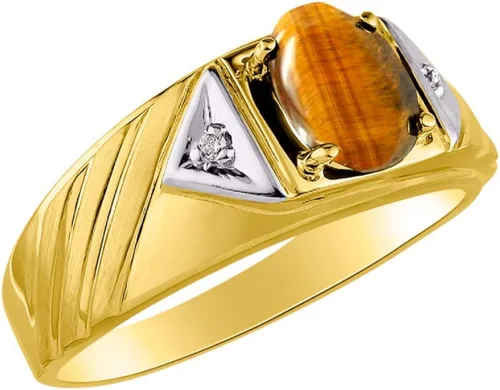 Vista 3 de Rylos Anillos de oro amarillo de 14 quilates para hombre, estilo clásico de diseñador de 0.315 x 0.236in, piedras preciosas ovaladas y auténticas