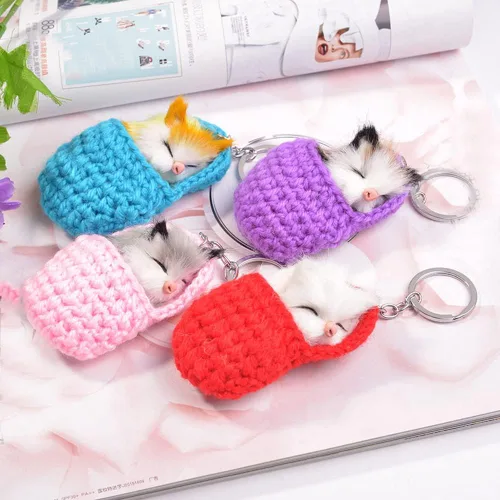 Vista 3 de Llavero de felpa con colgante para gato, pantuflas, llavero de gato dormido, adorno de gatito, accesorios de llave, colgante para mujeres y niñas