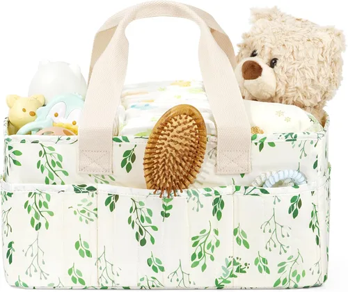 Vista 10 de BuyCard Organizador floral de pañales para bebé, cesta de almacenamiento acolchada grande con asa, regalo para baby shower, regalo para padres