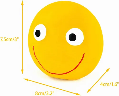 Vista 4 de CHIWAVA Paquete de 4 juguetes chirriantes de látex de 3.2 pulgadas para perros con cara sonriente, juego interactivo para perros pequeños