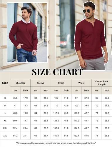 Vista 6 de COOFANDY Camisas Henley de manga larga para hombre con bolsillo