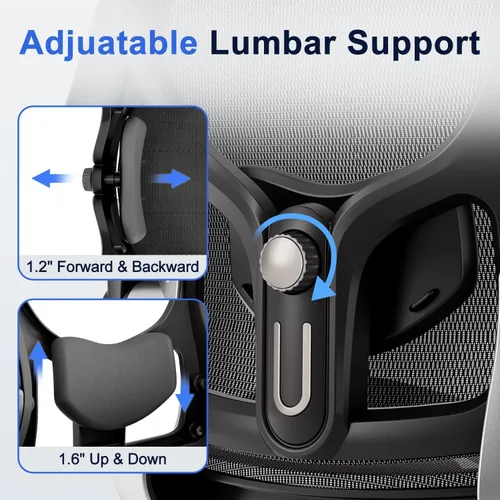 Vista 19 de marrap Silla de oficina ergonómica, silla de escritorio de malla con reposabrazos 3D, soporte lumbar ajustable y reposacabezas, función mecedora