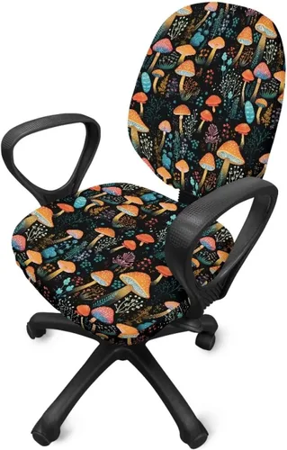 Vista 4 de Funda protectora elástica para silla de oficina con diseño de hongos artísticos, funda giratoria elástica para silla de escritorio, adecuada