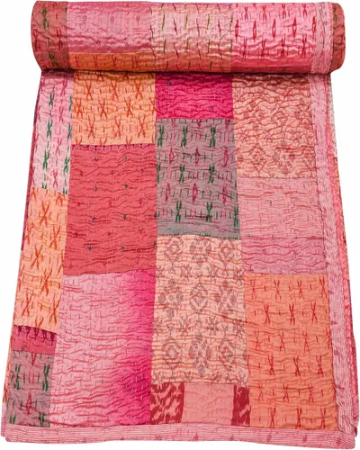 Vista 9 de Marubhumi Colcha india hecha a mano de seda india Sari Kantha acolchado patchwork (negro, individual (60 x 90 pulgadas)