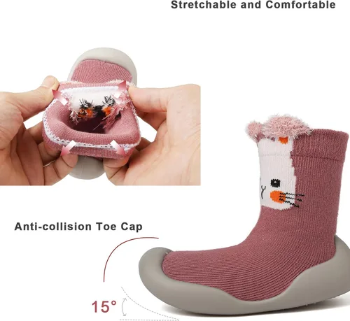 Vista 4 de Zapatos de calcetín para bebé, suela de goma suave, antideslizante, para interiores, para bebés, niños y niñas, zapatos de entrenamiento