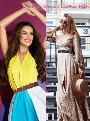 Vista 5 de SATINIOR Cinturón de cuero para mujer, 3 piezas, para pantalones vaqueros, cinturones de cintura con hebilla de doble anillo