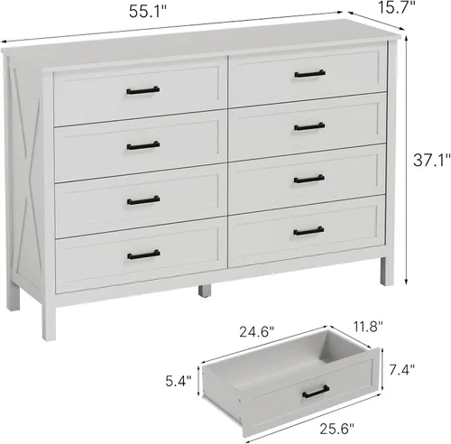 Vista 2 de LYNSOM Cómoda rústica de madera rústica de 55 pulgadas de ancho con marca X y asa de barra, organizador grande de almacenamiento para dormitorio