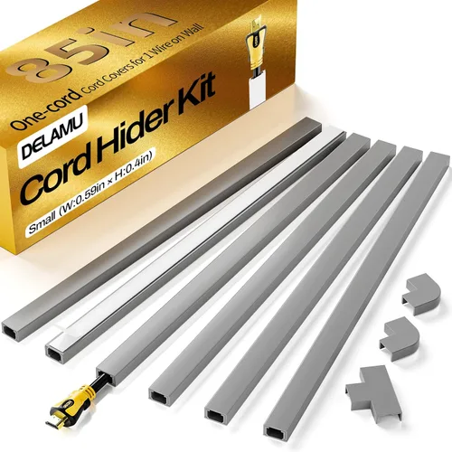 Vista 19 de Delamu Ocultador de cable beige, cubiertas de cable de 85 pulgadas para cables en la pared, ocultadores de cables de un cable, cubiertas de alambre