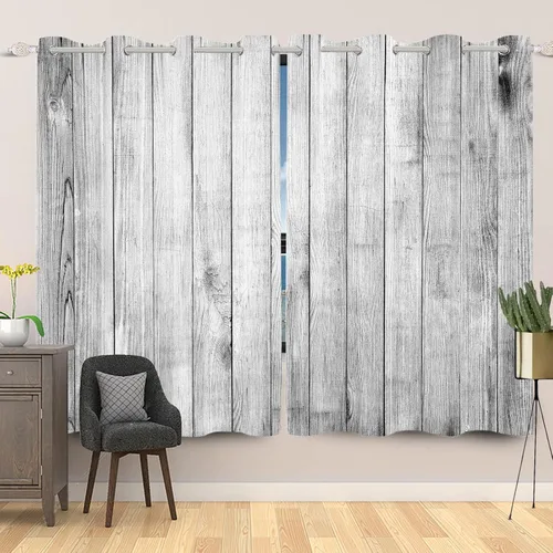 Vista 16 de Cortinas opacas rústicas para puerta de granero, color azul y verde, tablones de madera antigua, granja, campo, vida rural, sala de estar