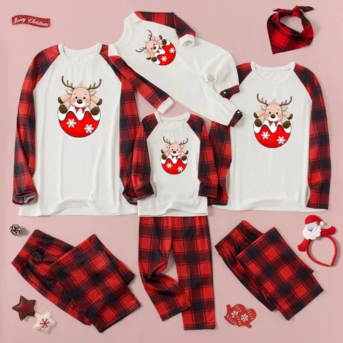 Vista 5 de Christmas Pajamas for Family, Matching Family Christmas PJs Sets Merry Christmas Print Top Red Plaid Pants Sleepwear