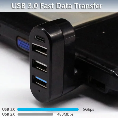 Vista 5 de Actualización: 4 puertos USB 3.0 Hub (90°/180° grados giratorio), Hub giratorio USB multipuerto con puerto USB C de alimentación/datos, extensor USB