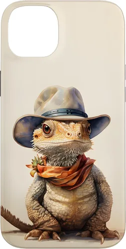 Vista 14 de iPhone 16 Lindo dragón barbudo Beardie con un estuche de sombrero de vaquero