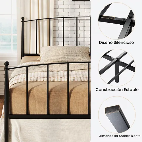Vista 8 de SHA CERLIN Marco de cama con plataforma de metal tamaño King, cabecero de Negro