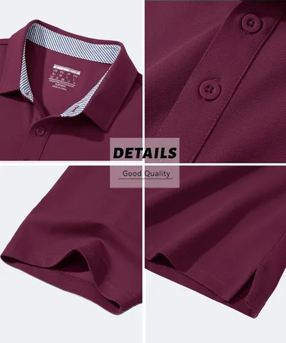 Vista 6 de MAGCOMSEN Camisas polo de manga corta para hombre, de algodón, piqué de 3 botones, ajuste clásico, informal, camisetas de golf