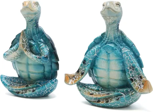 Vista 6 de Juego de 2 figuras de yoga de tortuga marina – Decoración de tortuga meditadora de verano para jardín de primavera, decoración de oficina en casa