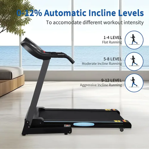 Vista 2 de Cintas de correr para el hogar, caminadora plegable con 12% de inclinación automática, 2.5 HP, velocidad de 8.5 MPH, 15 programas preestablecidos