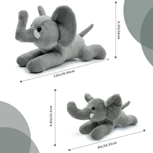 Vista 2 de Animal de peluche de elefante para niños, juguete de peluche realista de 8 pulgadas, animales con postura acostada, lindos elefantes de peluche