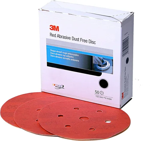 Vista 3 de 3M Hookit 01303 - Disco abrasivo rojo, 5 pulgadas, grano 40+ sin agujero, paquete de 25 para lijado automotriz, lijado de imprimación, lijado