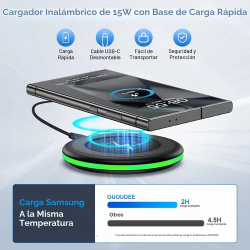 Vista 2 de Samsung S25 Cargador inalámbrico de carga rápida Android cargador para Samsung Galaxy S26 S25 Ultra/S24/S23/S22/S21/S20/iPhone 17/16 Pro 15W