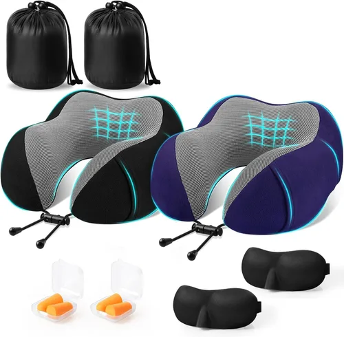 Vista 15 de CloudBliss Almohada de viaje de espuma viscoelástica de alta calidad, almohada cervical cómoda y de apoyo, almohadas cervicales para viajar Negro