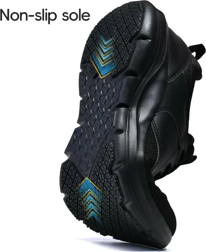 Vista 4 de Zapatos de senderismo antideslizantes para hombre, zapatos de restaurante de trabajo, cómodos, transpirables, para cocinero, cocina, color negro
