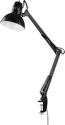 Vista 10 de Globe Electric 62000010 Lámpara de escritorio de 32" con múltiples articulaciones con abrazadera metálica, latón mate, acentos blancos, interruptor