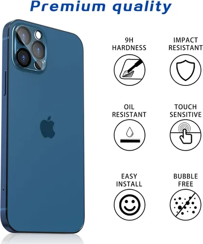 Vista 3 de imluckies Protector de lente de cámara para iPhone 12 Pro Max de 6.7 pulgadas, vidrio templado transparente HD y dureza 9H, compatible con fundas