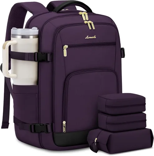Vista 27 de LOVEVOOK Mochila de viaje para mujer y hombre, Beige, Mochilas de viaje