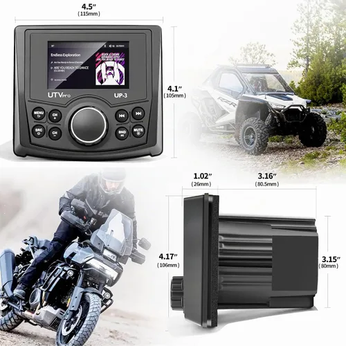 Vista 4 de Powersports UTV Stereo AM/FM con Bluetooth Streaming 3 zonas, compatible con cámara de visión trasera, interruptor amplificador externo