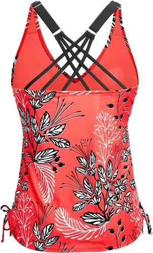 Vista 3 de Tempt Me Top de tankini para mujer, con cuello en V, control de abdomen, sin parte inferior