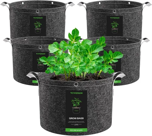 Vista 17 de VIVOSUN 5-Pack 25 Gallon 500G Fabric Grow Bags with Strap Handles