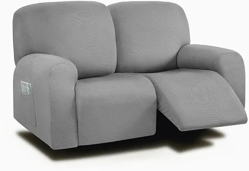 Vista 53 de ULTICOR Fundas para sofá reclinable de 8 piezas, fundas elásticas con hilo teñido para sofá reclinable de 3 cojines, gruesas, suaves y lavables Gris