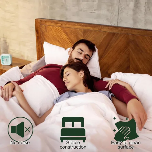 Vista 7 de Acacia Alander - Marco de cama de madera maciza con cabecera de cheurón Caramelo.