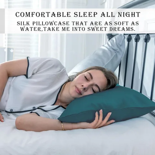 Vista 31 de Funda de almohada de seda para cabello y piel, suave, transpirable y sedosa, juego de fundas de almohada 100% tamaño estándar de 2 piezas, fundas