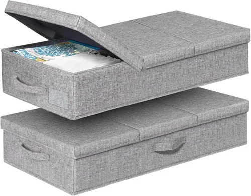 Vista 8 de Caja grande de conservación para vestidos de novia, paquete de 2 recipientes de almacenamiento debajo de la cama con tapas y asas, se adapta a