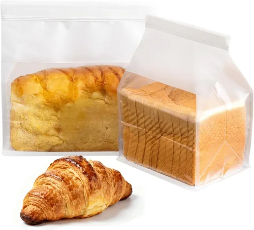 Vista 21 de 50 bolsas de pan con lazo de lata, bolsas para pan hechas de papel de algodón marrón, bolsa de embalaje de almacenamiento con ventana transparente