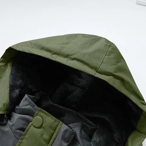 Vista 6 de Chaqueta de esquí impermeable para hombre, abrigo de nieve de forro polar, resistente al viento, con capucha, rompevientos, montaña, ropa