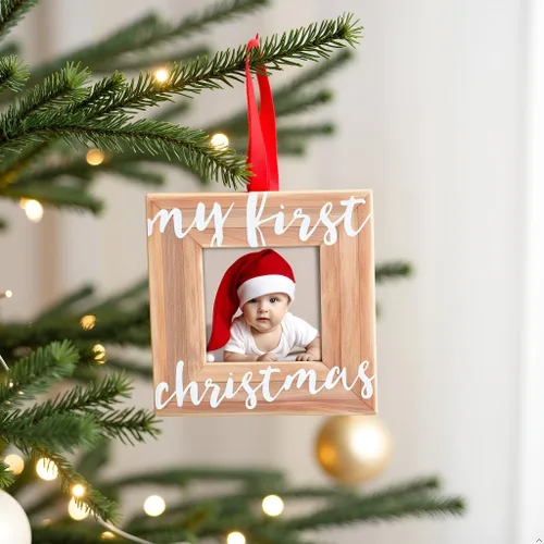 Vista 12 de Pearhead Ornamento de Marco de Fotos de Madera para la Primera Navidad del Bebé, Foto de Recuerdo de Hito de Recién Nacido, Regalo Navideño