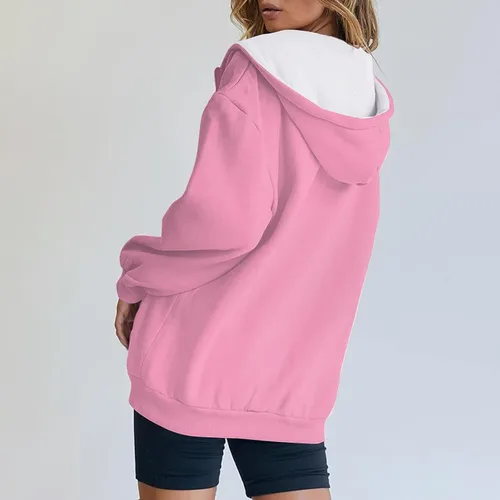 Vista 3 de Sudadera con capucha y cremallera para mujer, chaqueta de manga larga con cremallera