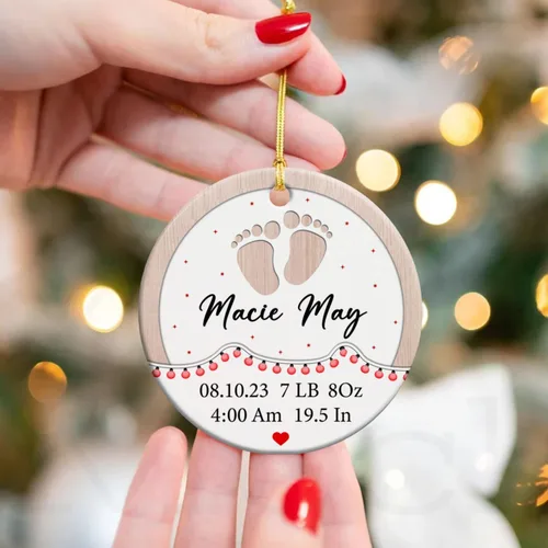 Vista 5 de Adorno de cerámica personalizado para la primera Navidad del bebé 2026, adorno de cerámica personalizado para la primera Navidad, estadísticas