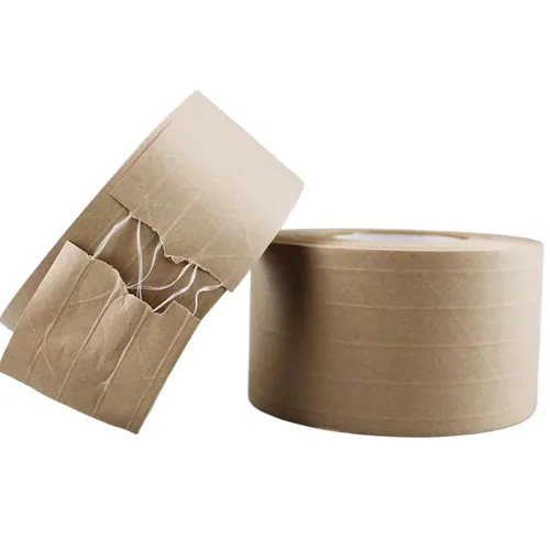 Vista 4 de Paquete de 2 cintas activadas por agua de 300 pies x ancho 2.4 pulgadas de ancho, cinta de papel kraft reforzada de fibra de vidrio reciclable Marrón