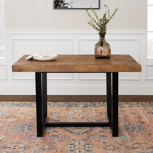 Vista 7 de Walker Edison mesa de comedor rectangular para 6 personas, de madera desgastada, de estilo moderno y campestre, 52 pulgadas, roble rústico