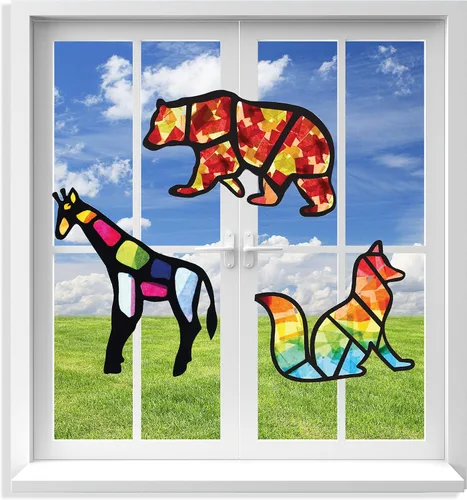 Vista 15 de Kit de atrapasueños de VHALE 3 juegos (9 recortes) con papeles de seda, efecto de vidrio manchado, kit de atrapasueños de papel, arte para ventanas