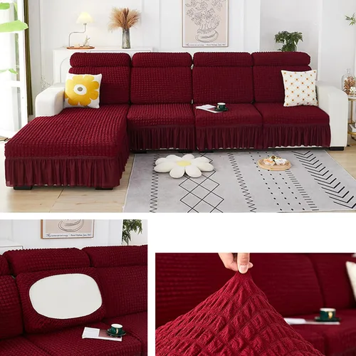 Vista 12 de Fundas elásticas para cojín en forma de L, funda de sofá modular de 1/2/3/4 asientos, con falda, sillón, sofá biplaza, protector de muebles