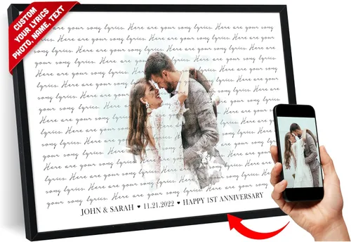 Vista 40 de SANTANNA Letras de música personalizadas, impresiones artísticas para decoración de pared (amor clásico y aniversario de canción favorita)
