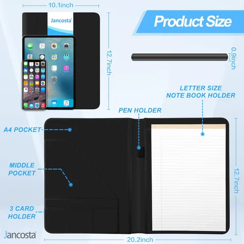 Vista 2 de Portafolio padfolio Jancosta de negocios tamaño carta con bloc de notas rellenables, Negro