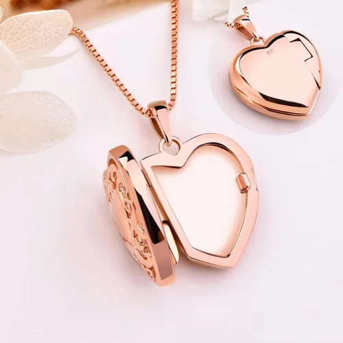 Vista 5 de YL Collar con medallón de corazón de plata de ley 925 personalizado con alas de ángel de filigrana